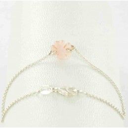 Bracelet argent 925 et trèfle de nacre rose.