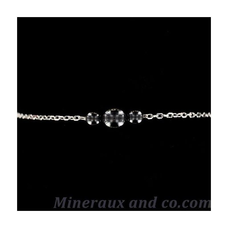 Bracelet hématite trois perles et chaîne argent