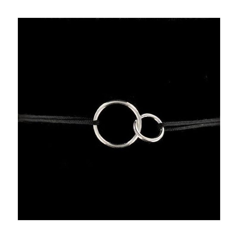 Bracelet cordon deux cercles argent