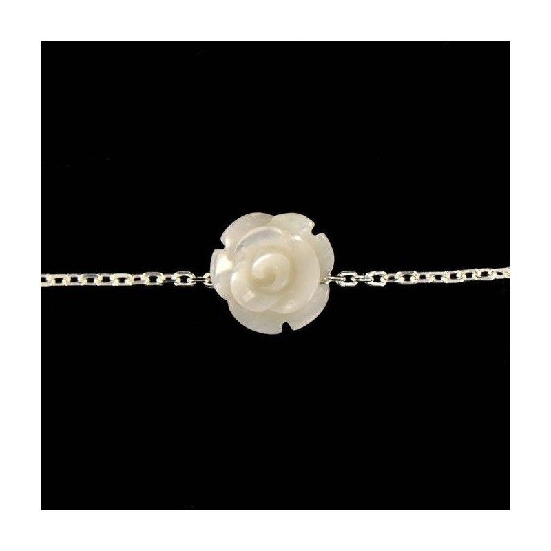 Bracelet chaîne argent et rose de nacre