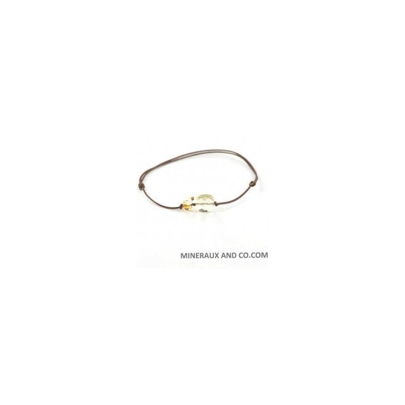 Bracelet quartz jaune facetté, fleur de nacre et quartz fumé