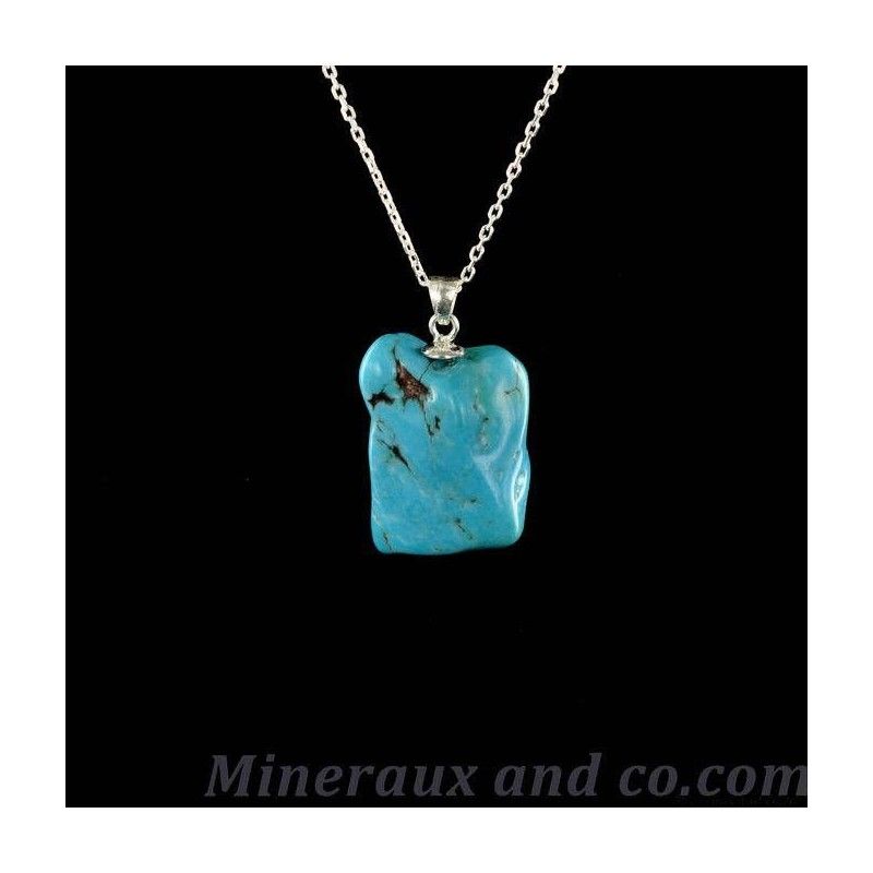 Pendentif turquoise en pierre roulée avec attache en argent 925.