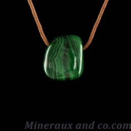 Pendentif malachite et lien coton