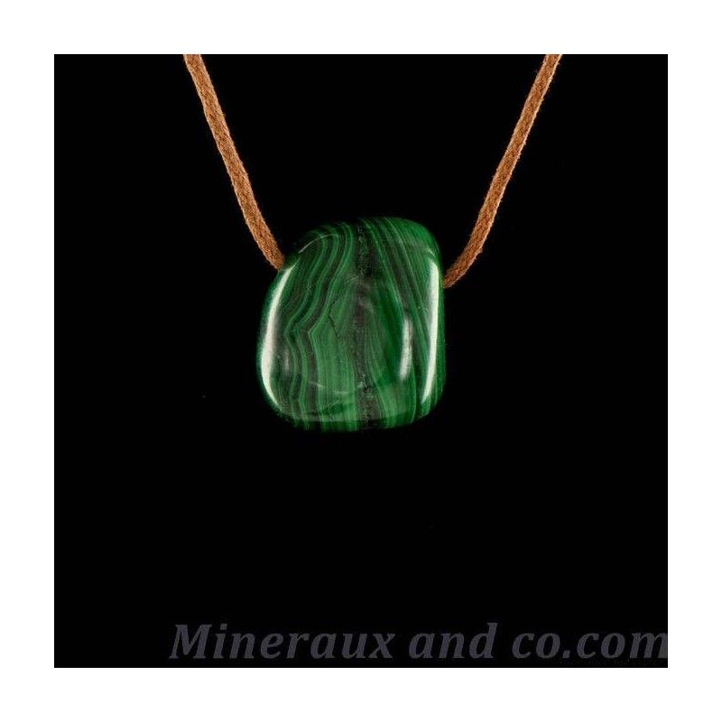 Pendentif malachite et lien coton