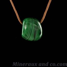 Pendentif malachite et lien coton