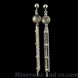 Boucles d'oreilles labradorite et chaînettes