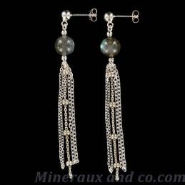 Boucles d'oreilles labradorite et chaînettes