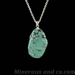 Turquoise tibetaine et chaîne argent.