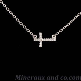 Pendentif croix chaine argent 925 et zirconium.