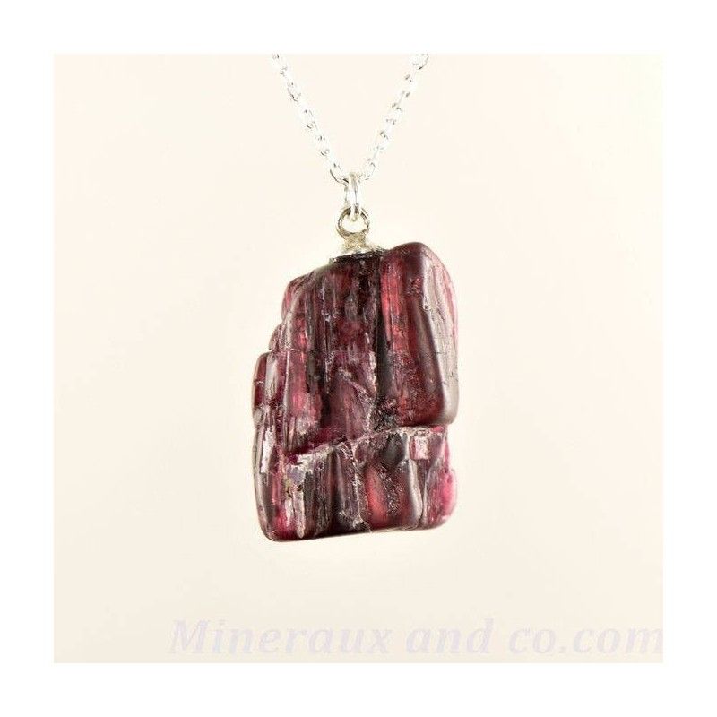 Pendentif pierre tourmaline rose brute