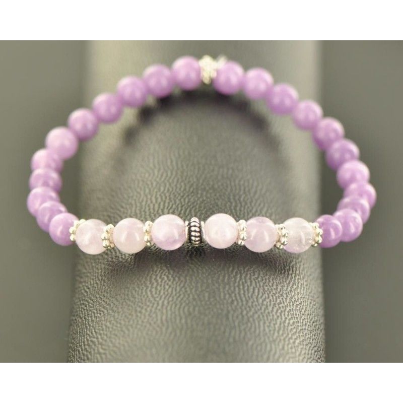 bracelet en Lepidolite et amethyste Lavande-un bijou apaisant-alliant les energies bienfaisantes de ces pierres precieuses