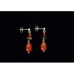 Boucles d'oreilles Andalouse en cornaline, quartz fumé
