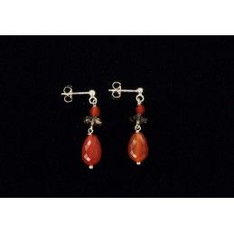 Boucles d'oreilles Andalouse en cornaline, quartz fumé