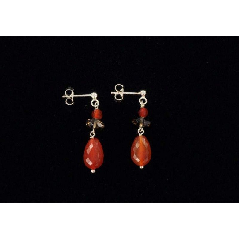 Boucles d'oreilles Andalouse en cornaline, quartz fumé