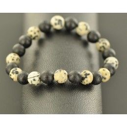 bracelet perles jaspe dalmatien et lave - bijoux et mineraux de lithotherapie