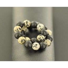 bracelet perles jaspe dalmatien et lave - bijoux et mineraux de qualite