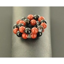bracelet perles de jaspe rouge et agate noire - bijoux nature
