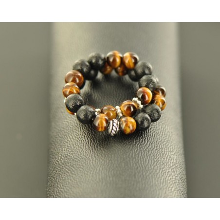 Lot De 2 Bracelets De Perles En Pierre De Lave, Oeil De Tigre Et Hématite - Sur Mesure - Neuf Fait Main