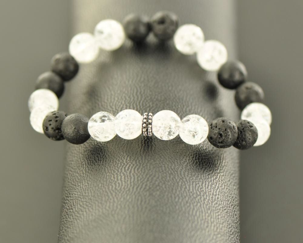 Bracelet Perles Quartz Craquelé Sur Mesure - Fait Main, Sans Fermoir, Pour Homme Ou Femme