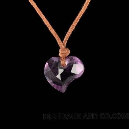 Collier Pendentif Cœur En Améthyste 30mm - Métal Argenté, Neuf Avec étiquettes, Pierre Violette