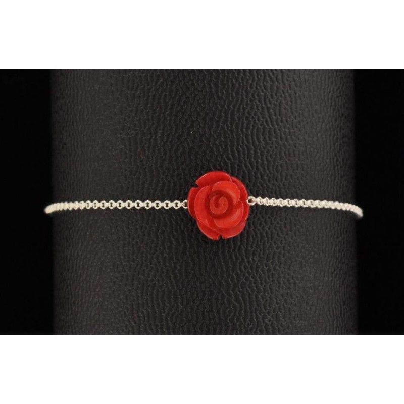 Bracelet chaine argent 925 fleur de bambou de mer coloré