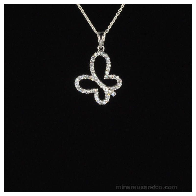 Collier argent papillon pavé de zircon.