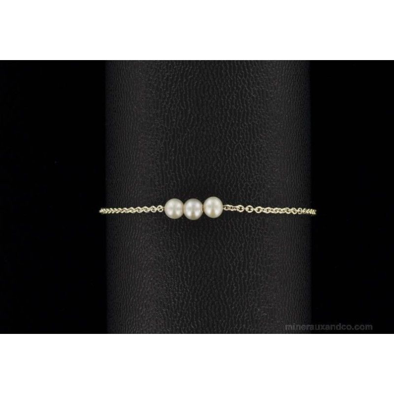 Bracelet argent 925 et trois perles de culture d'eau douce grises.